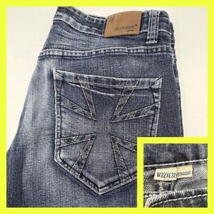 Flypaper Jeans Men's 32x31 Straight Leg Dark Wash Distressed Embroidered Y2K